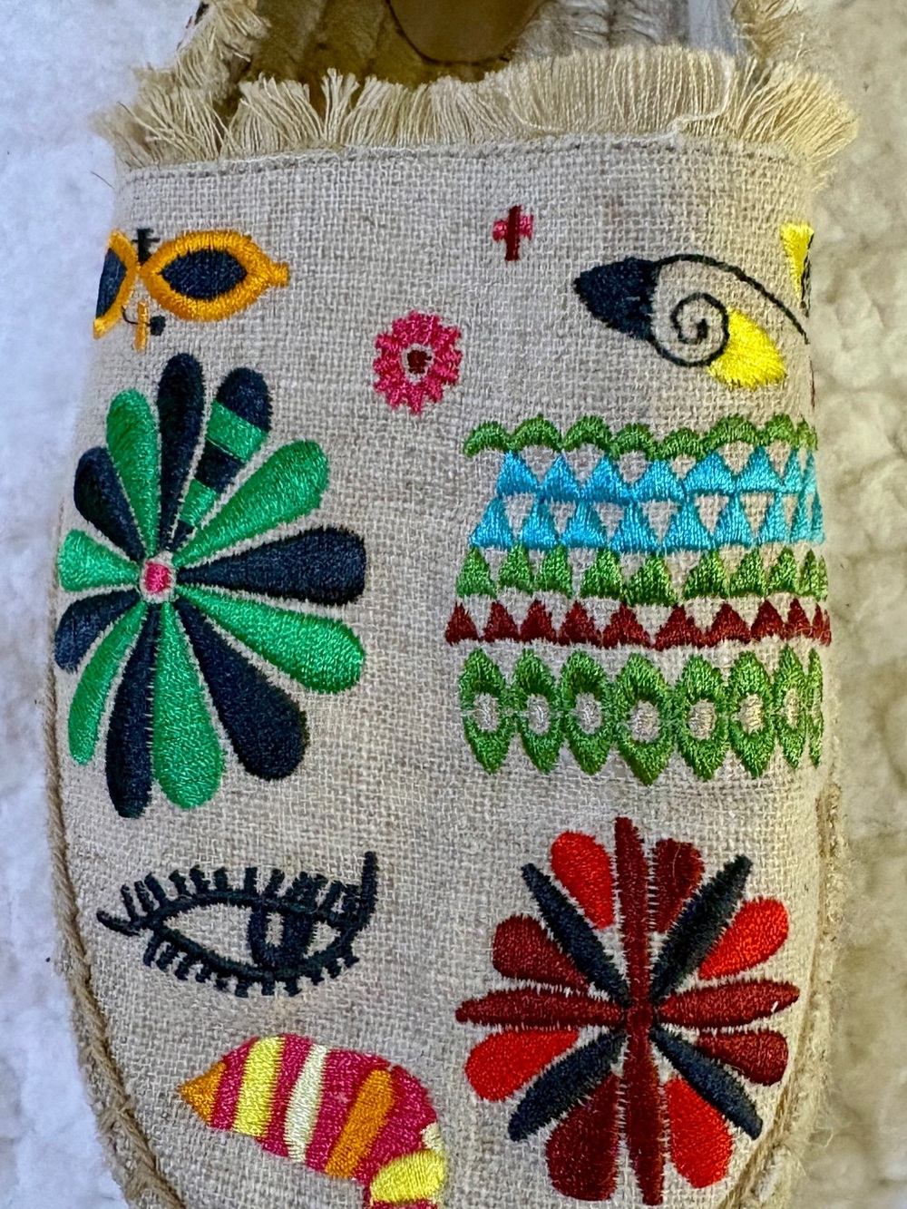 Johnny Was Embroidered Tan Espadrilles with Green & Black Accents - Picture 8 of 15
